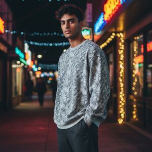 Hybrid Apparel Skull Graphic Sweatshirt Gray All Over Print Crewneck Men’s XL